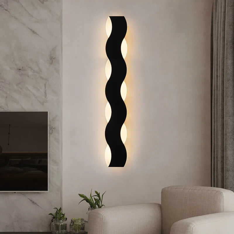 Modern Indoor Corridor LED Wall Lamp: Wave-Shaped Long-Line Decoration Wall Light for Foyer, Sofa Background, Bedroom, and Bathroom