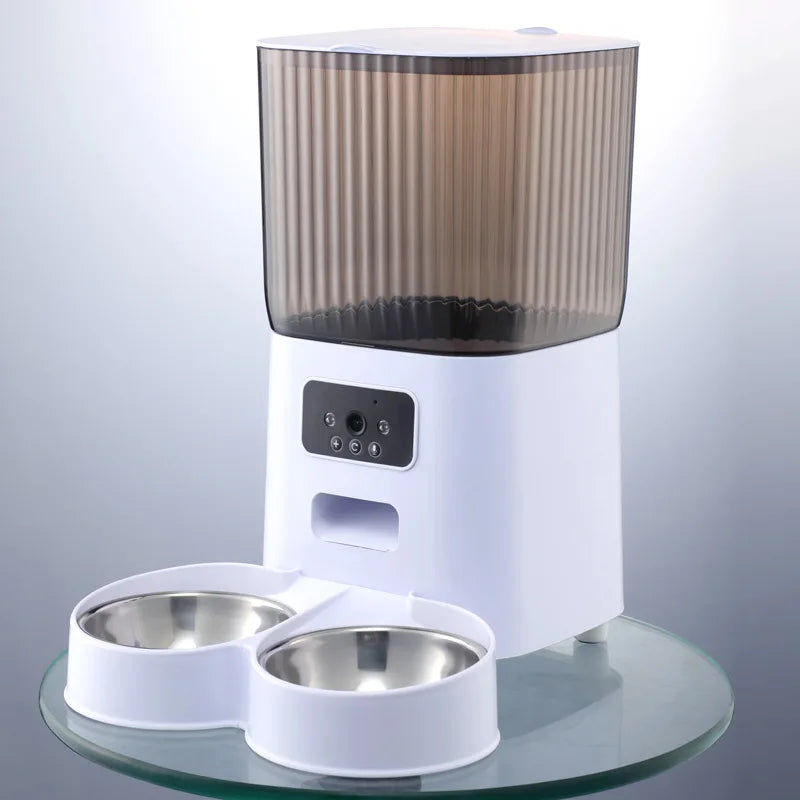 5L Double Bowl Automatic Cat Feeder with WiFi, Voice Recorder, for Cats/Dogs