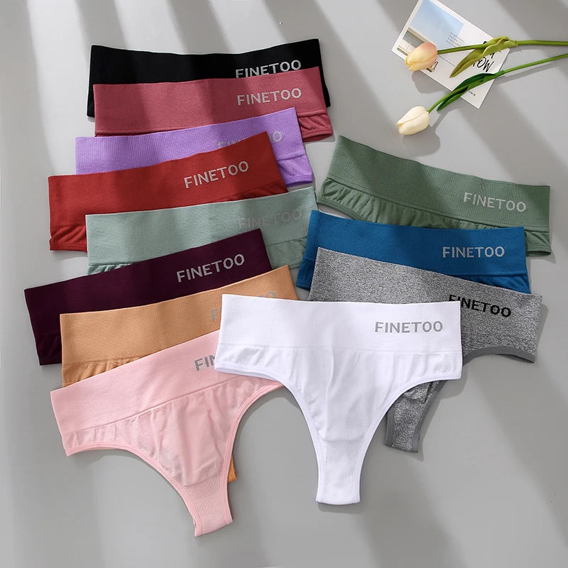 3-piece Set Women's Panties Sexy Underwear FINETOO Large Size Thong Women's Seamless Panties High Waist Girls' Thongs M-2XL