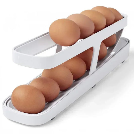 Automatic Scrolling Egg Rack Holder Storage Box Egg Basket Container Organizer Rolldown Refrigerator Egg Dispenser For Kitchen