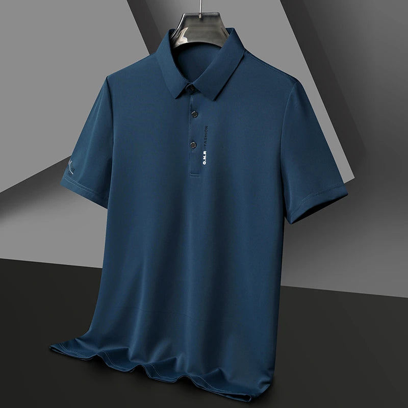 New Men's Short Sleeved Solid Color POLO Shirt Breathable and Comfortable Elastic Top