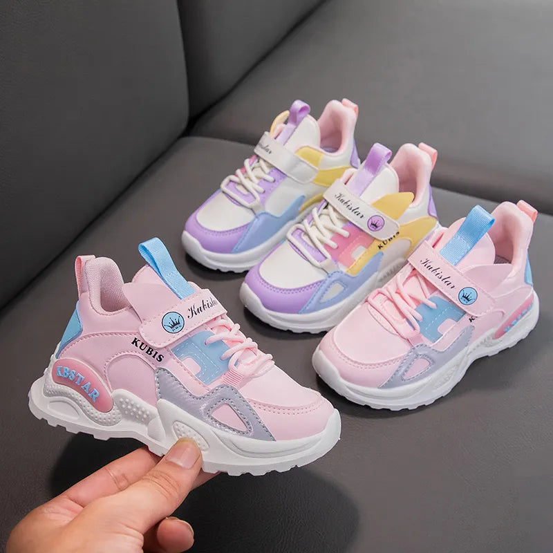 Girls' Spring Sneakers: Lightweight, Breathable, Pink Non-slip Shoes for School and Outdoor Activities