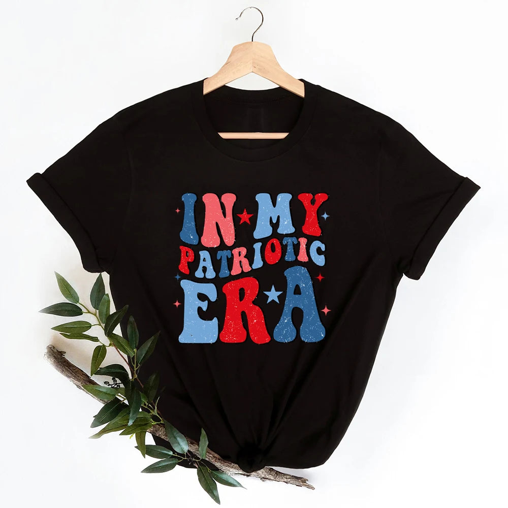 In My Patriotic Era Shirt Retro 4th of July Fourth Girls Groovy T-Shirt Women Patriotic Shirts Independence Day Tshirt Clothes