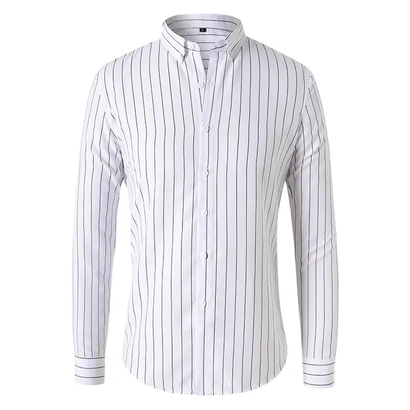 Korean Long Sleeve Striped Shirt Men Clothing Simple Slim Business Casual Blouse Homme Men Shirts Sweatwear