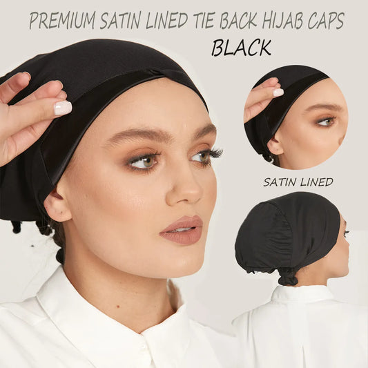 Soft Hijab Hat Solid Color Women Jersey Hijab Premium Satin Lining Tie Hijab Hat