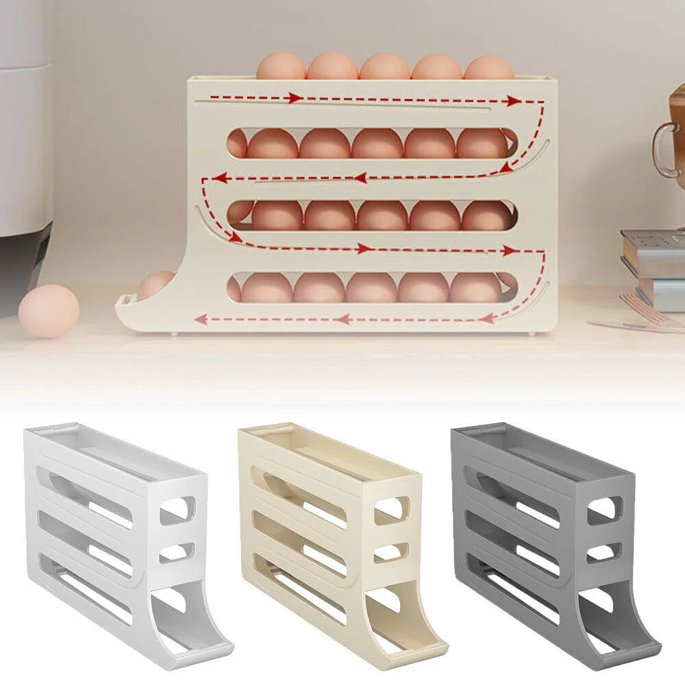 Automatic Scrolling Egg Holder Rack Storage Box Egg Basket Container Organizer Rolldown Refrigerator Egg Dispenser For Kitchen