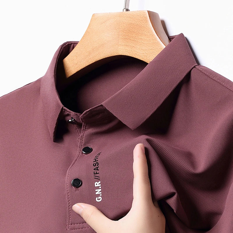 New Men's Short Sleeved Solid Color POLO Shirt Breathable and Comfortable Elastic Top