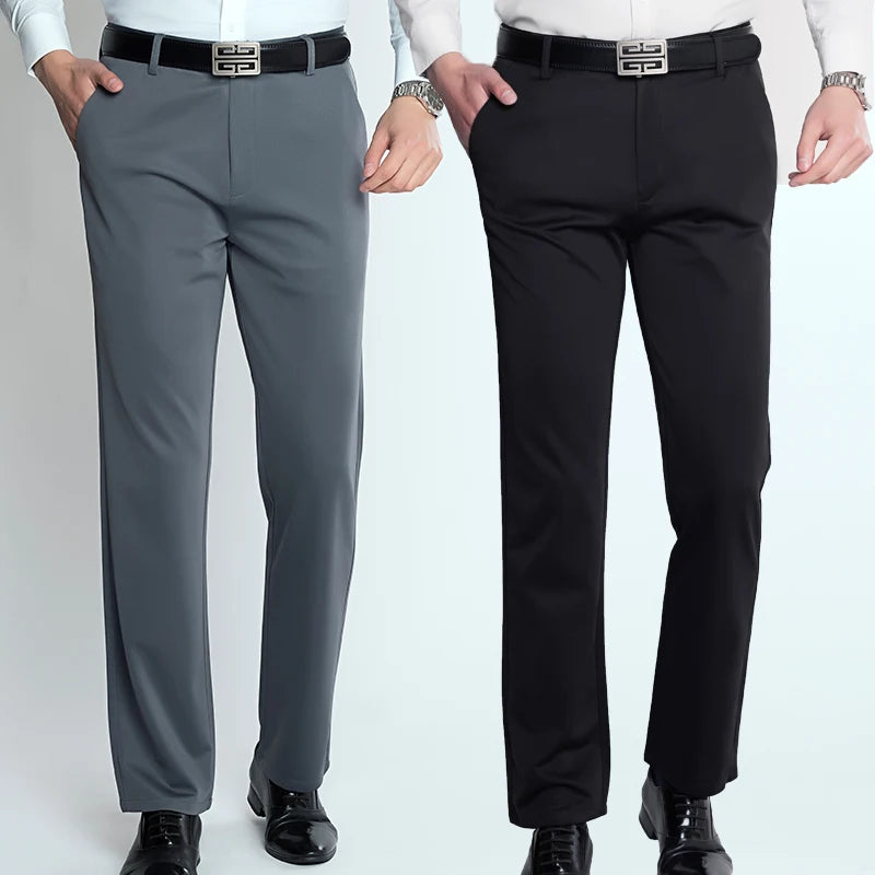 Men's Summer Thin Fashion Business Casual Suit Pants Long Pants Men's Elastic Straight Leg Formal Trousers Plus Size 28-40