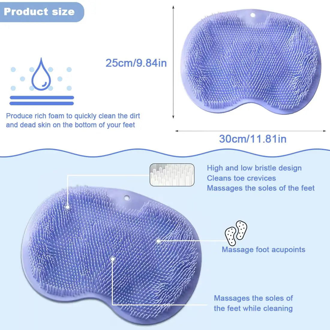 1 Pcs Shower Back & Foot Scrubber,Bathroom Wall Mounted Back Scrubber Silicone Bath Massage Cushion Brush with Suction Cups