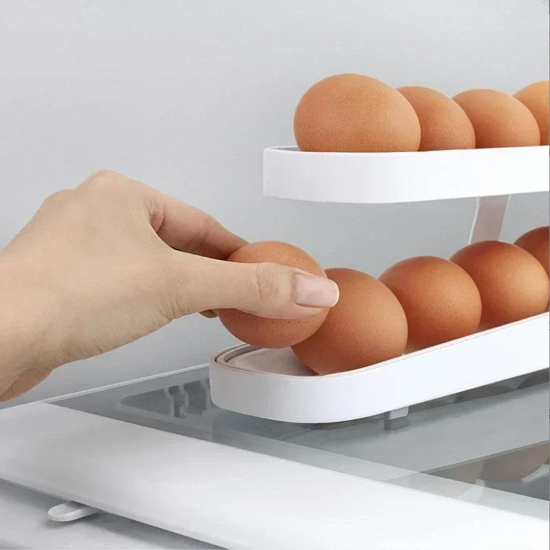 Automatic Scrolling Egg Rack Holder Storage Box Egg Basket Container Organizer Rolldown Refrigerator Egg Dispenser For Kitchen