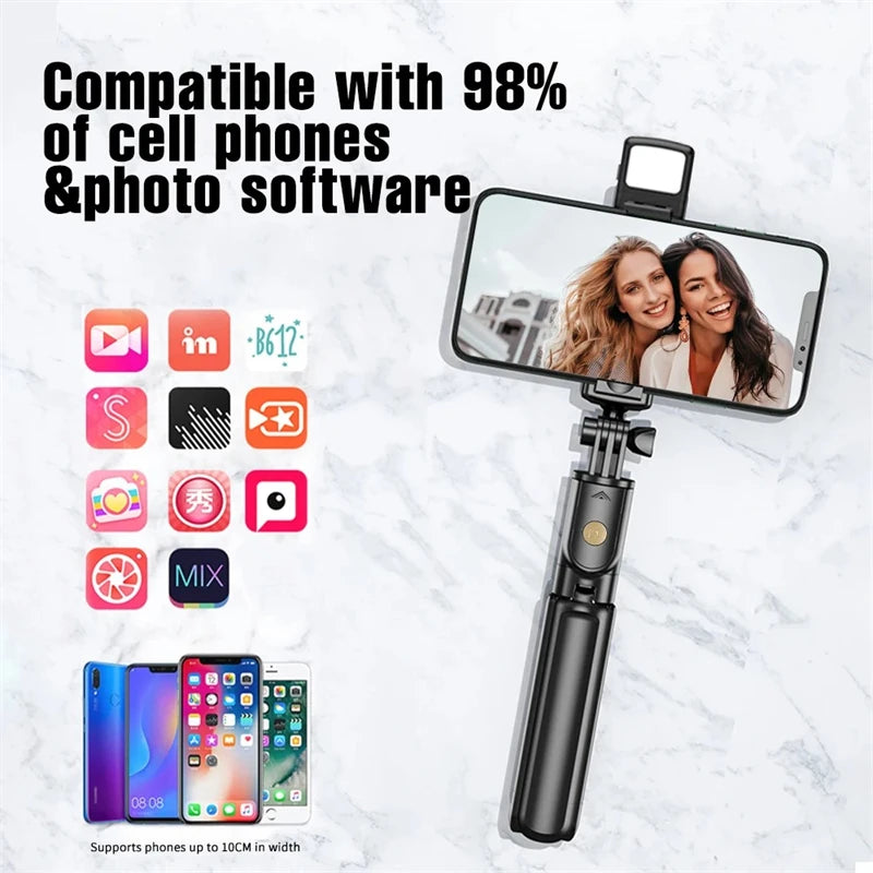 Selfie Stick Wireless Tripod Stand with Light Bluetooth Remote Extendable Tripod for iPhone Mobile Phone Tiktok Live Streaming