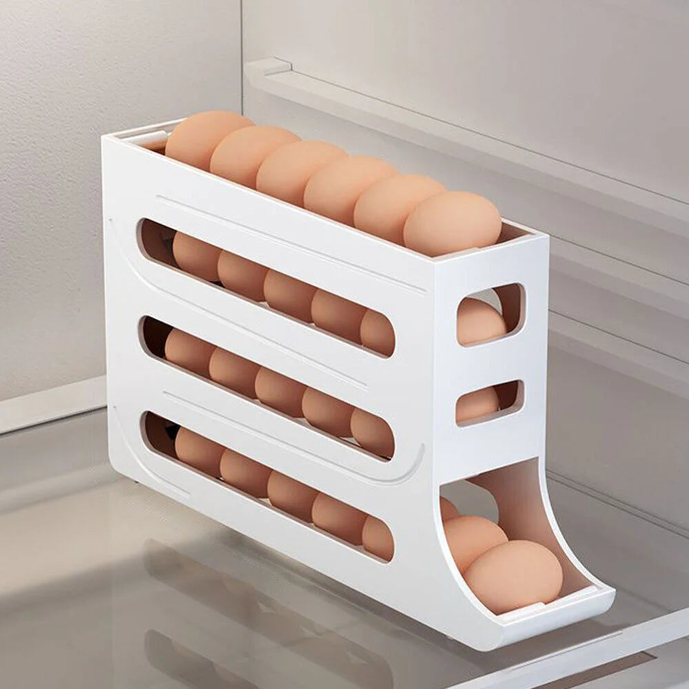 Automatic Scrolling Egg Holder Rack Storage Box Egg Basket Container Organizer Rolldown Refrigerator Egg Dispenser For Kitchen