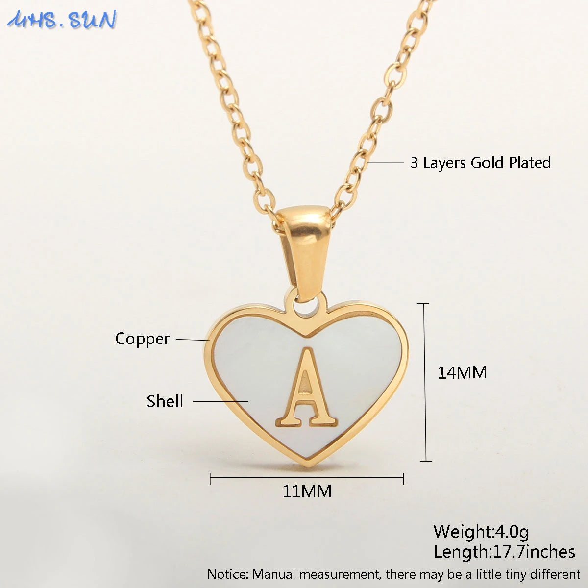 MHS.SUN Stainless Steel Alphabet Pendant Necklace: Fashionable women's choker with heart shell design, featuring A-Z initial in gold plating