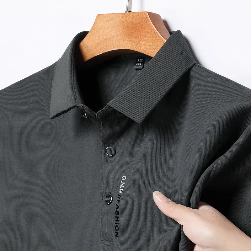 New Men's Short Sleeved Solid Color POLO Shirt Breathable and Comfortable Elastic Top