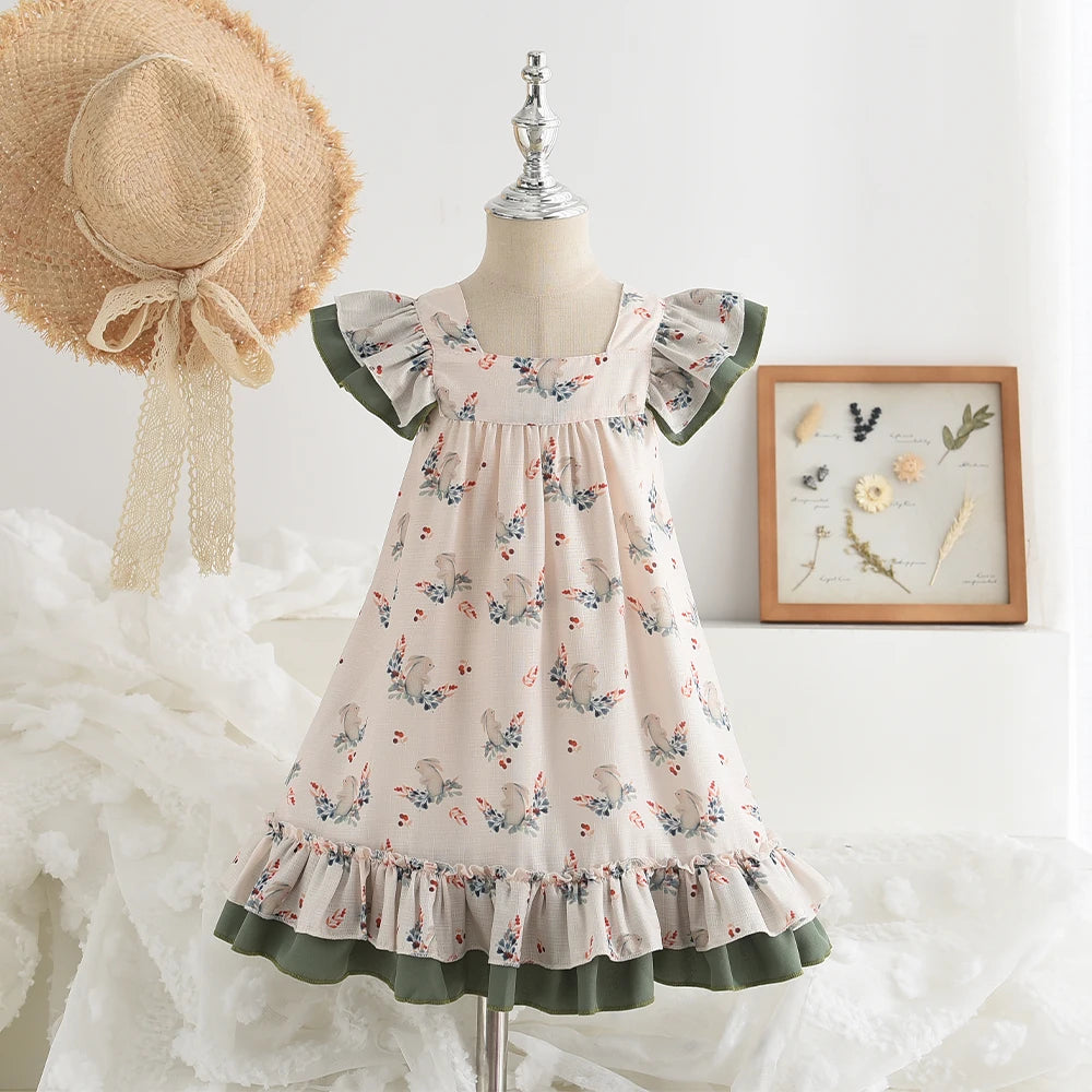 Bear Leader Korean Style Summer Girls Dress Flying Sleeve Floral Dresses Baby Girls Clothes Princess Dress Kids Party Dresses