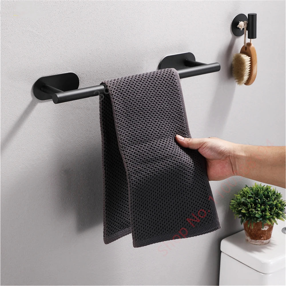 Wall Mount Toilet Paper Holder - Adhesive Black/Silver Roll Paper Stand for Kitchen and Bathroom