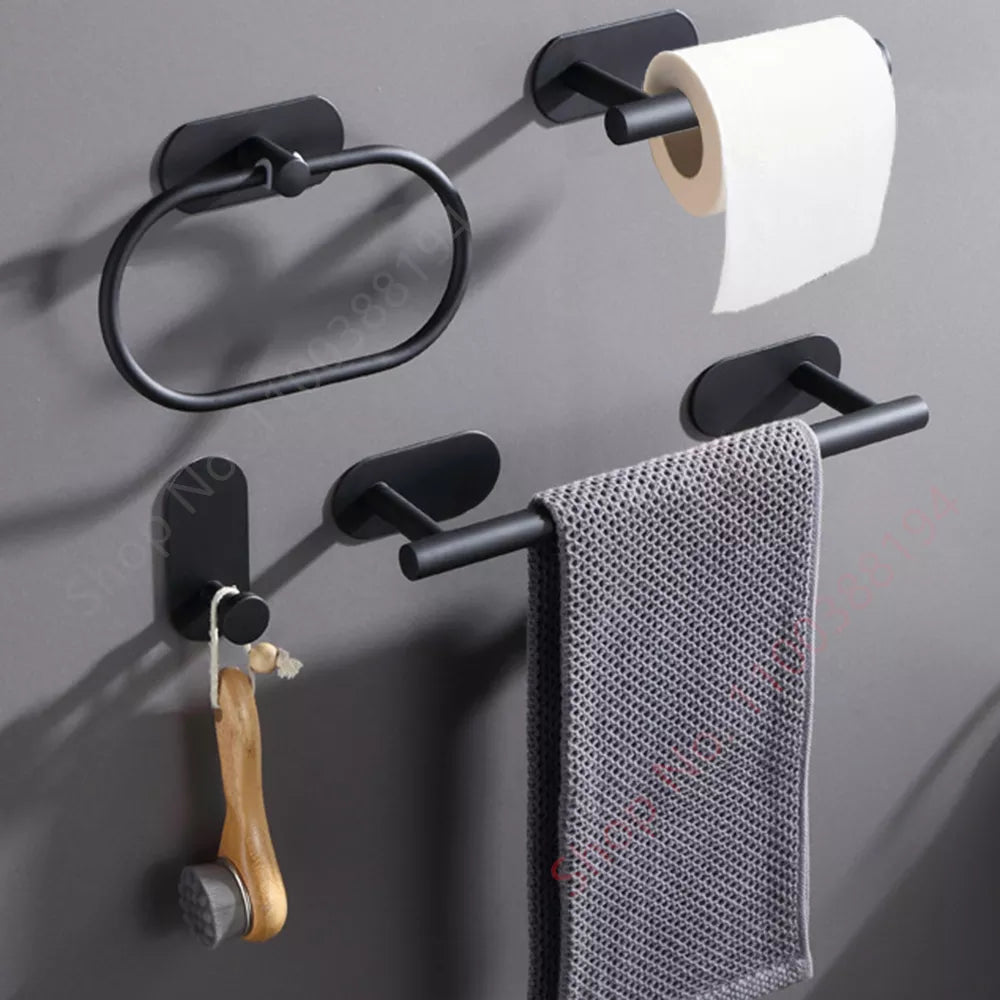 Wall Mount Toilet Paper Holder - Adhesive Black/Silver Roll Paper Stand for Kitchen and Bathroom