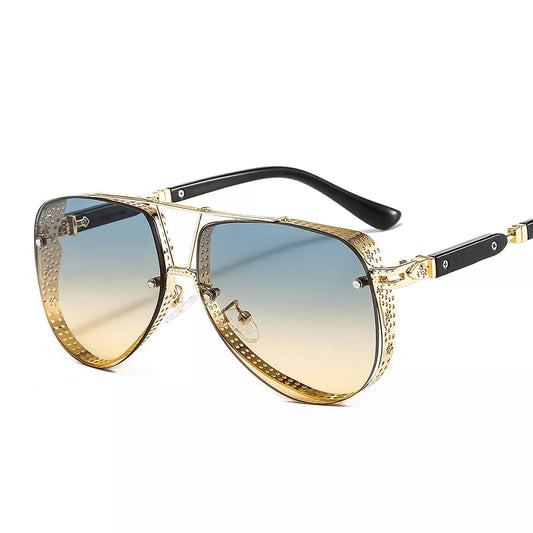 Hollow Pattern Oval Sunglasses, Luxury Trend, Metal Alloy Frame, Gradient Lens, Conspicuous, for Men and Women