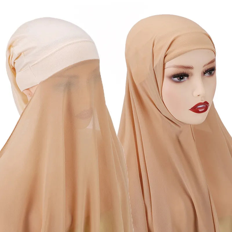 2 In 1 Chiffon Hijab Scarf With Jersey Inner Cap All In One Suit For Women Convenient Headscarf 25 New Colors