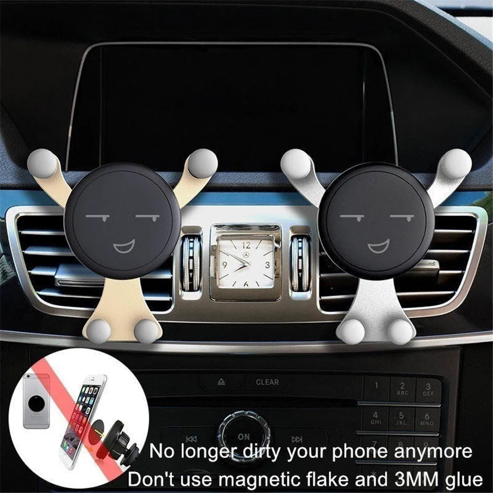 Gravity Car Phone Holder with Air Vent Clip, Smile Face Design, for iPhone 12 Pro Max, Xiaomi, Samsung - Mobile GPS Stand