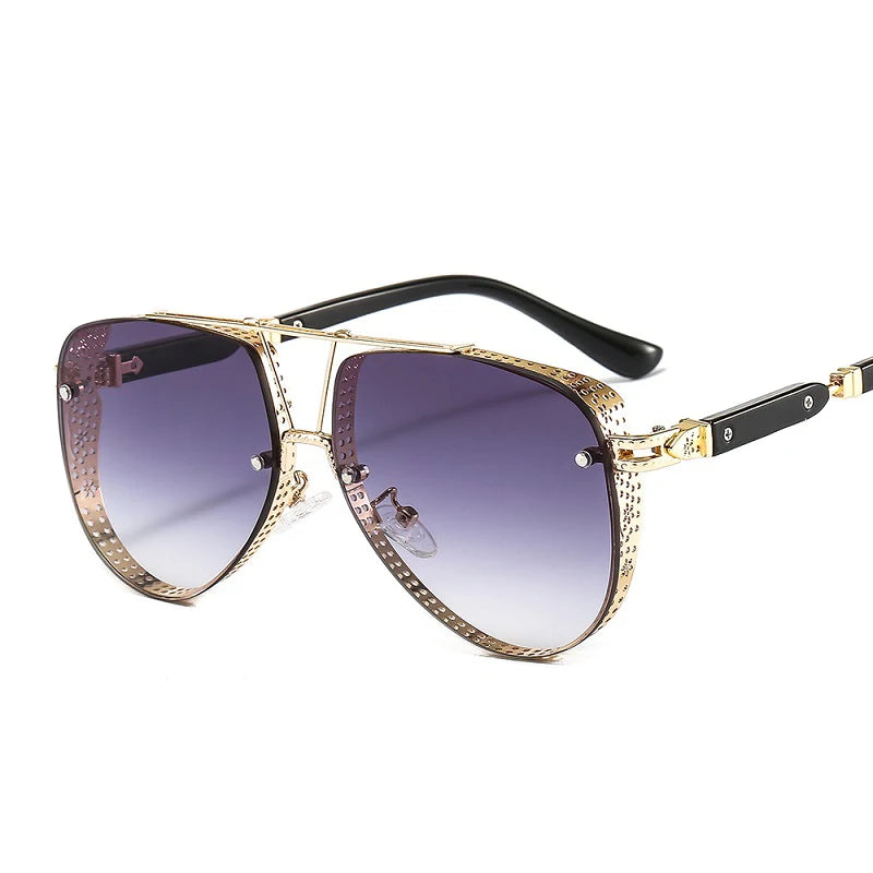 Hollow Pattern Oval Sunglasses, Luxury Trend, Metal Alloy Frame, Gradient Lens, Conspicuous, for Men and Women