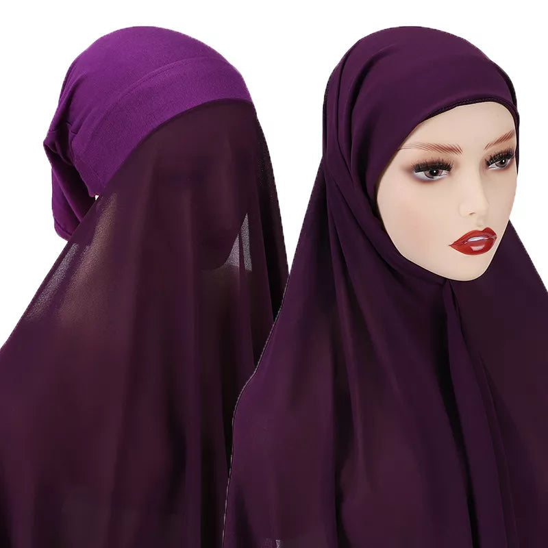 2 In 1 Chiffon Hijab Scarf With Jersey Inner Cap All In One Suit For Women Convenient Headscarf 25 New Colors