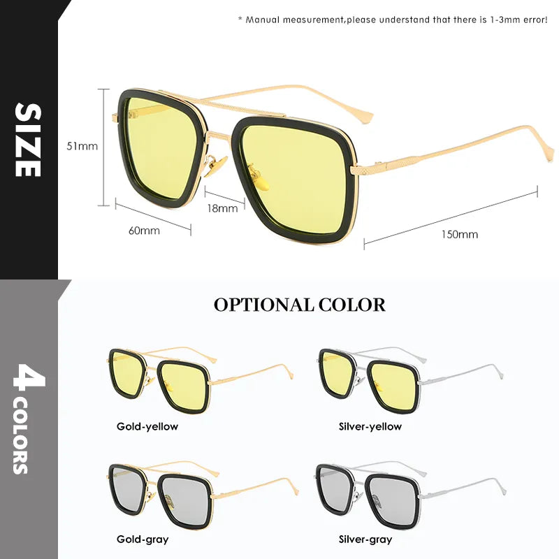 Tony Stark Square Photochromic Polarized Sunglasses - Top Quality Men's Steampunk Eyewear for Driving