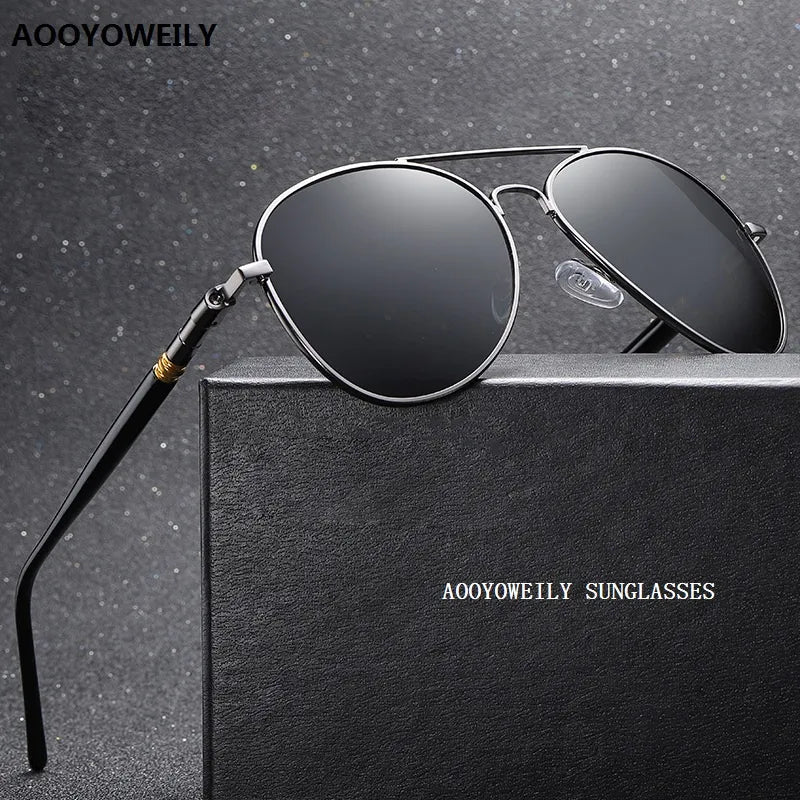 Luxury Polarized Sunglasses for Men and Women - Designer Vintage Black Pilot Style - Ideal for Driving, UV400 Protection