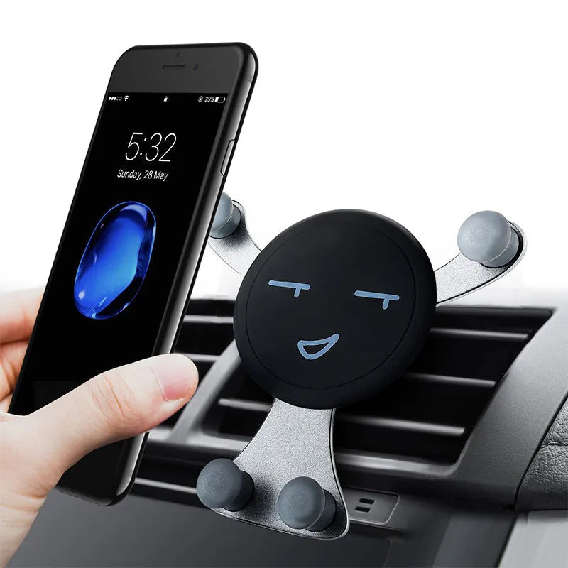 Gravity Car Phone Holder with Air Vent Clip, Smile Face Design, for iPhone 12 Pro Max, Xiaomi, Samsung - Mobile GPS Stand