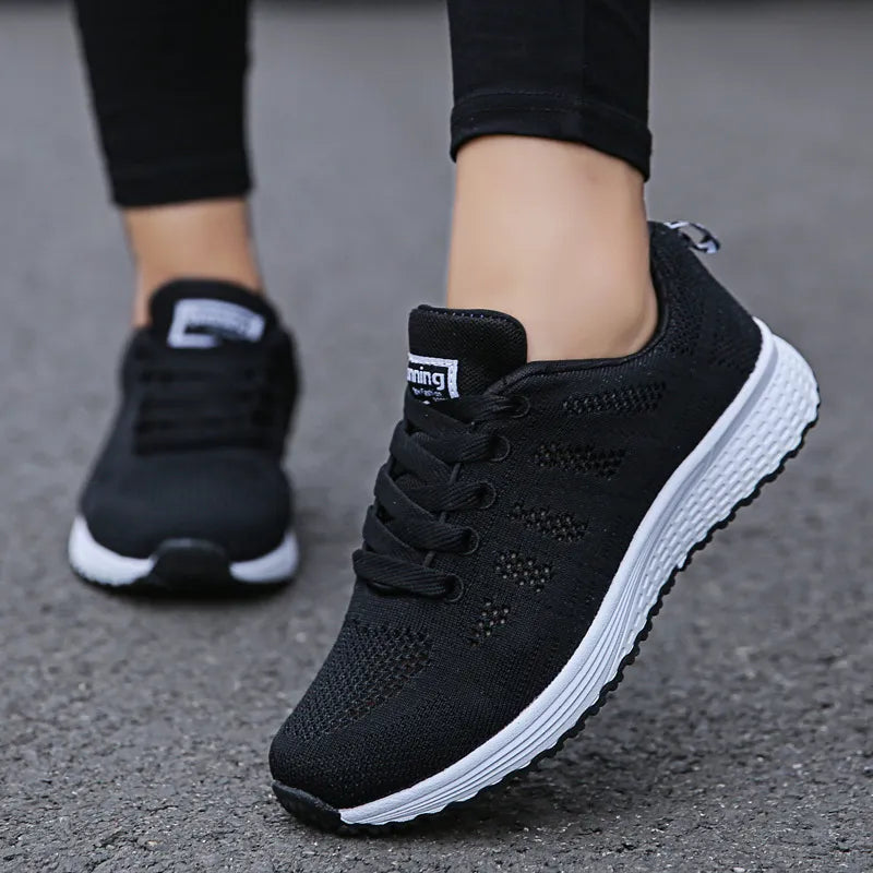 Women's Casual Breathable Mesh Sneakers, 2021 Fashion Gym Vulcanized Shoes, White Flat Walking Shoes for Women