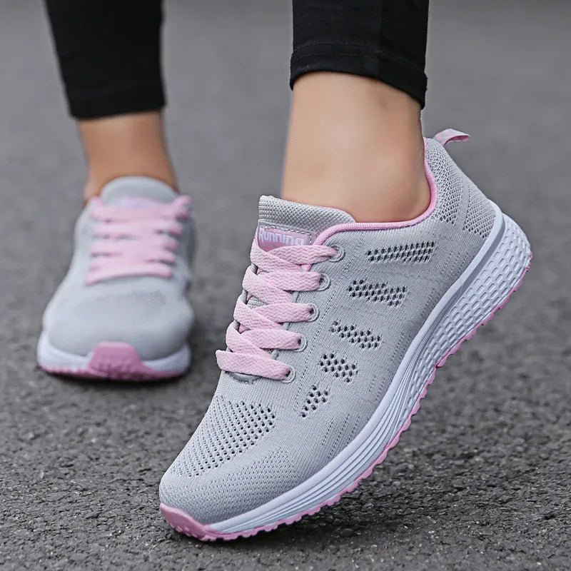 Women's Casual Breathable Mesh Sneakers, 2021 Fashion Gym Vulcanized Shoes, White Flat Walking Shoes for Women