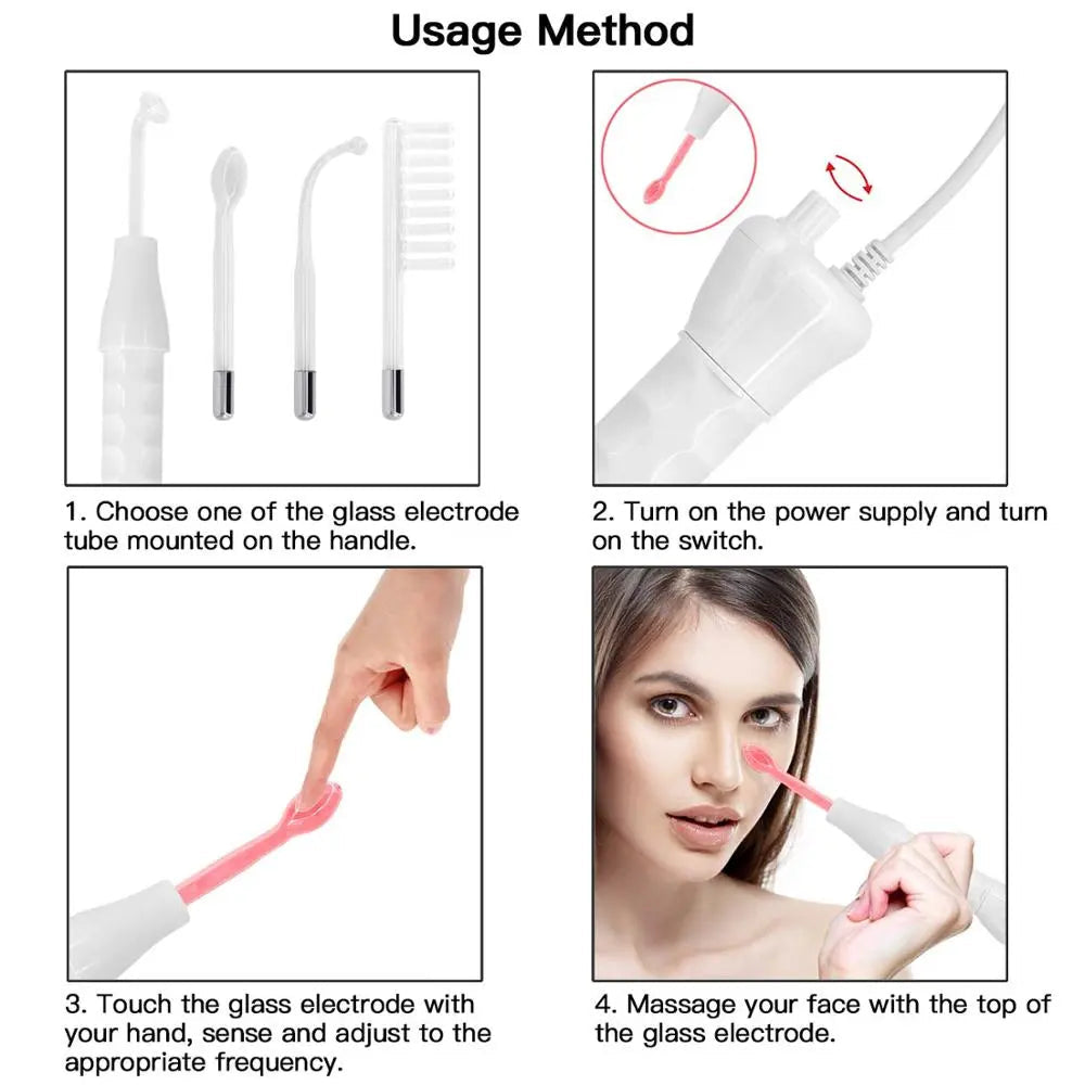 Four Tubes Electrode Skin Care Wand Portable High Frequency Facial Machine for Acne Treatment