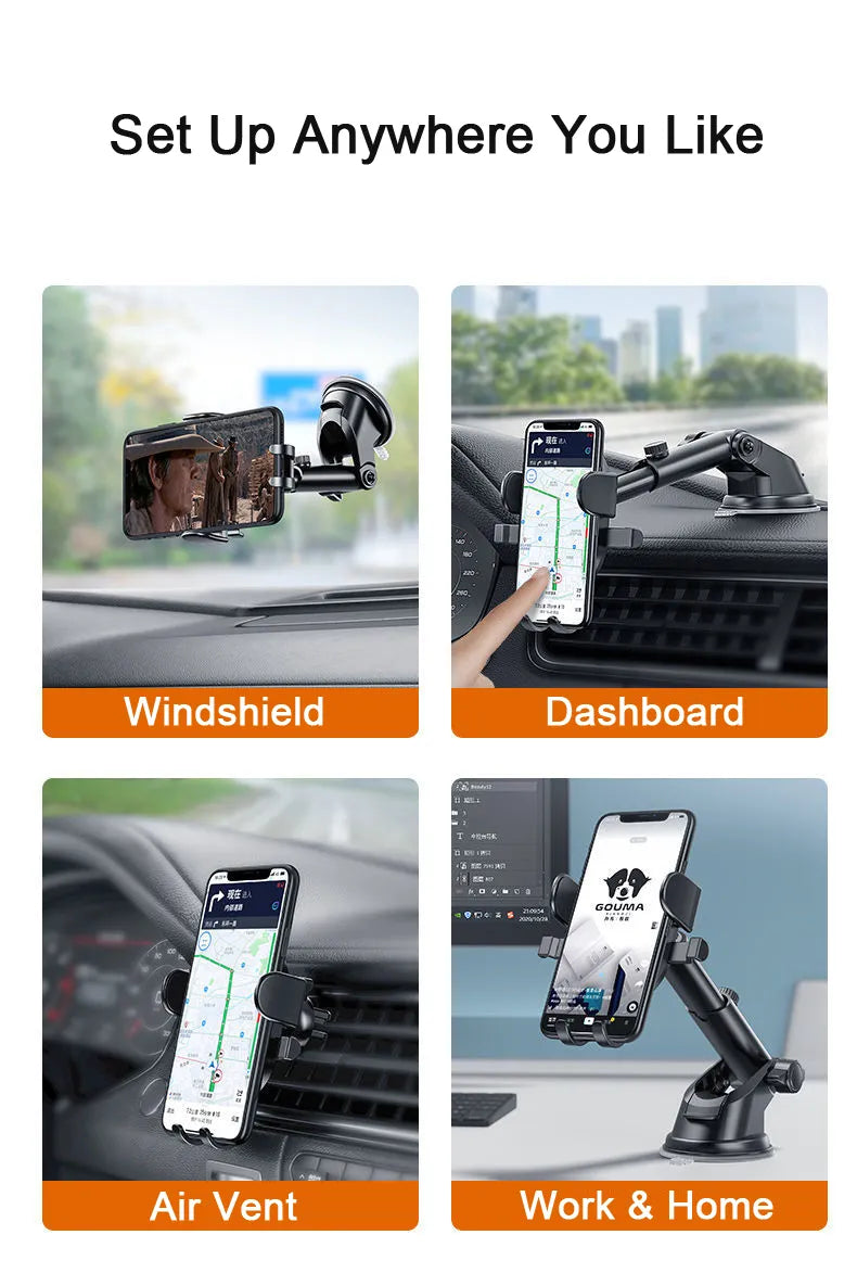 Sucker Car Phone Holder Mount for GPS and Mobile, Compatible with iPhone 13, 12, 11 Pro, Xiaomi, Huawei, Samsung