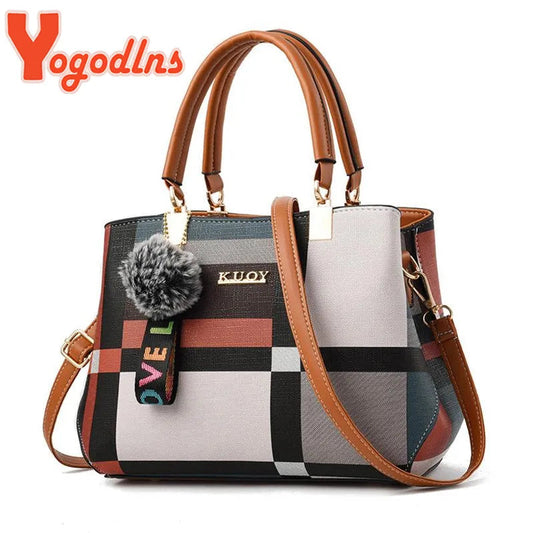 Yogodlns Luxury Handbag: Women's Stitching Wild Messenger Bag, Designer Brand, Plaid Shoulder Bag, Ladies Totes