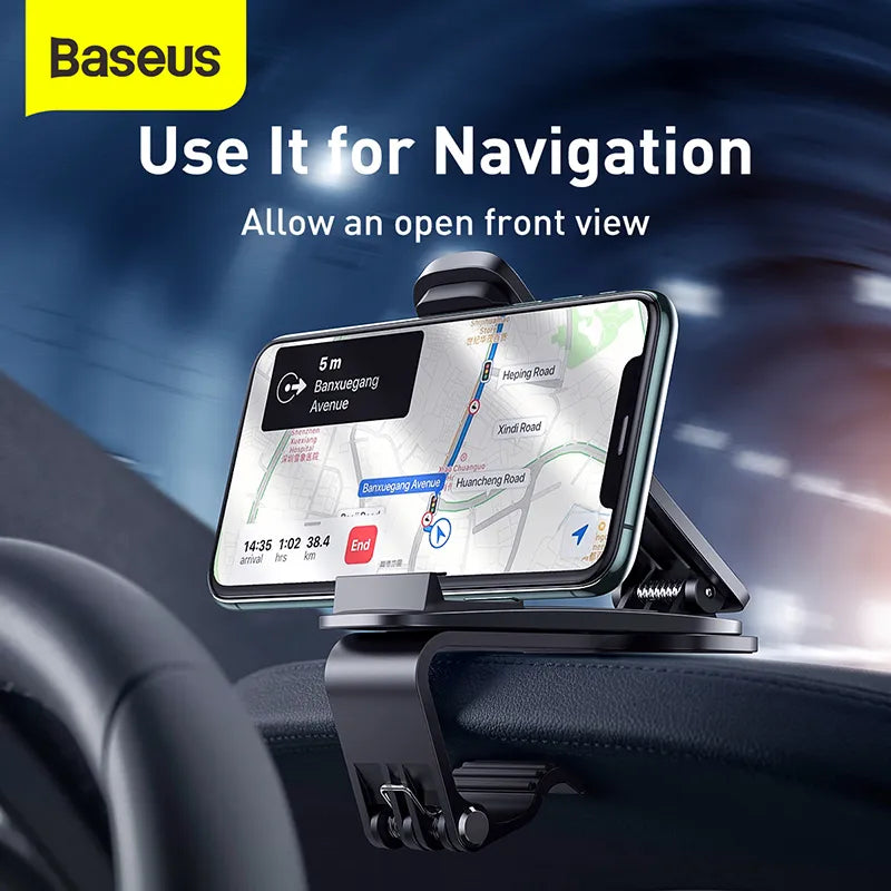 Baseus 360 Degree Car Phone Holder - GPS Navigation Dashboard Stand, Universal Clip Mount Bracket