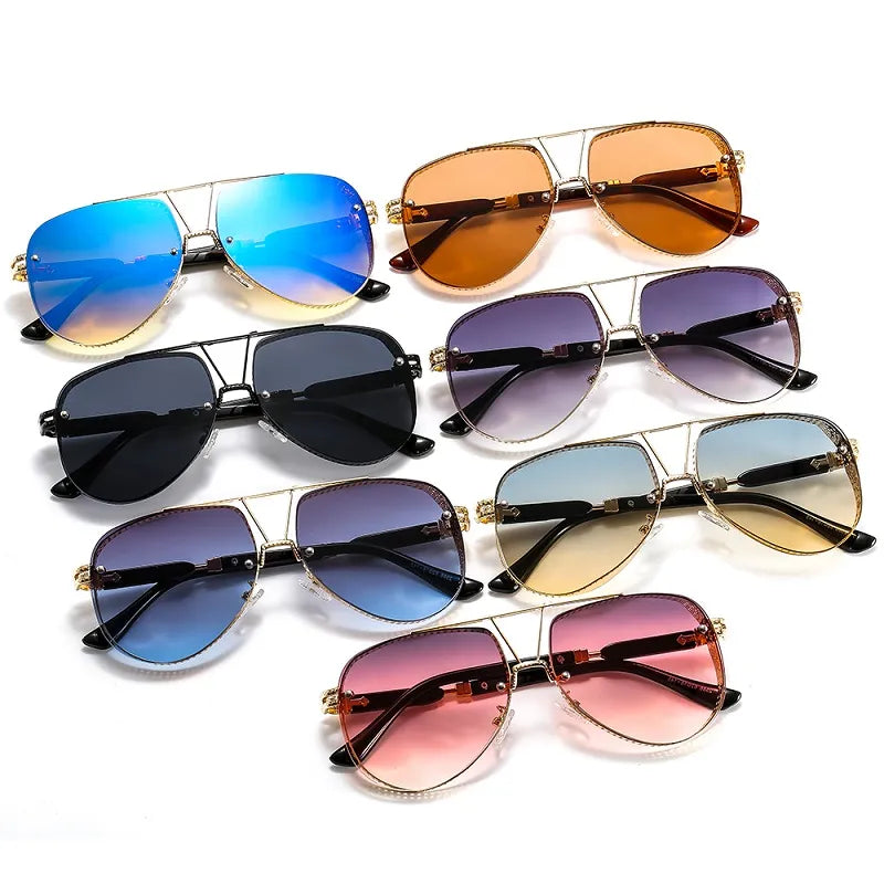 Hollow Pattern Oval Sunglasses, Luxury Trend, Metal Alloy Frame, Gradient Lens, Conspicuous, for Men and Women