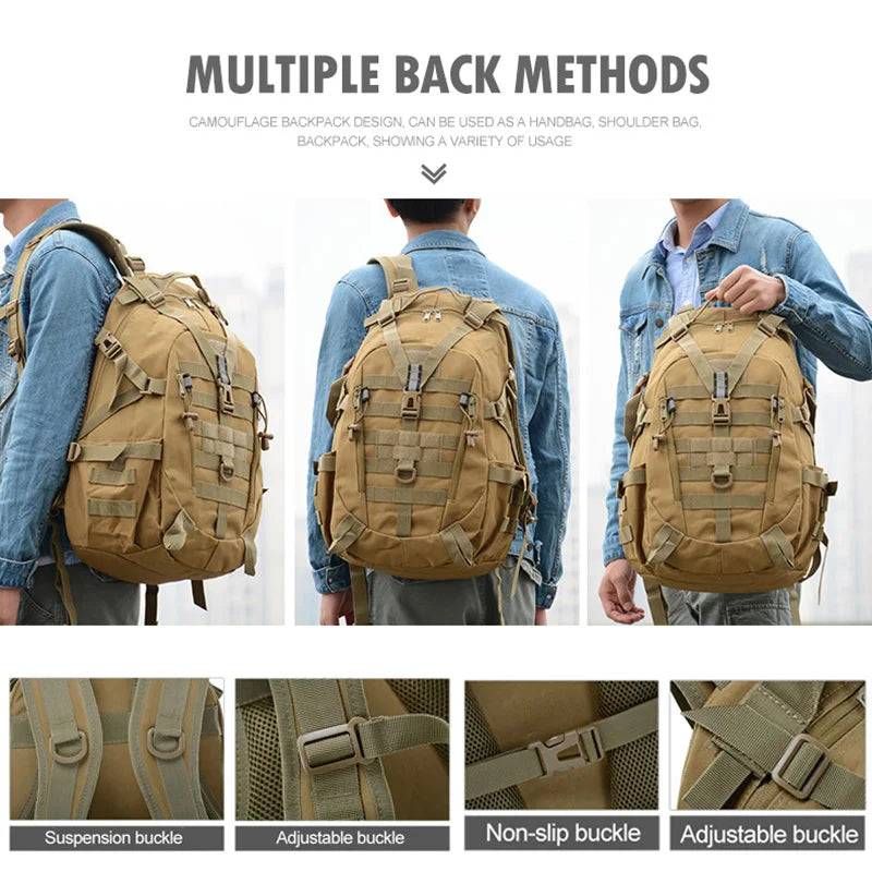 40L Military Camping Backpack for Men - Tactical Molle Rucksack for Hiking and Climbing with Reflective Shoulder Straps