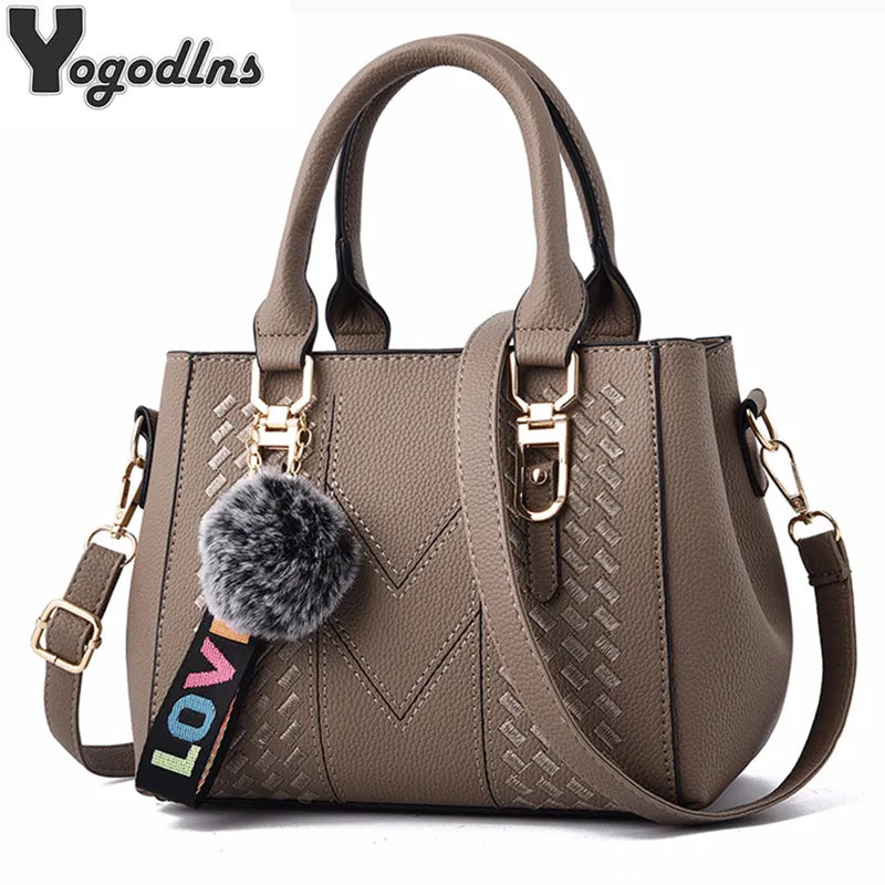 Messenger Bags Women Leather Handbags Bags for Women Sac a Main Ladies hair ball Hand Bag