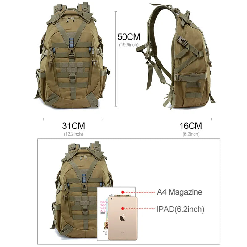 40L Military Camping Backpack for Men - Tactical Molle Rucksack for Hiking and Climbing with Reflective Shoulder Straps