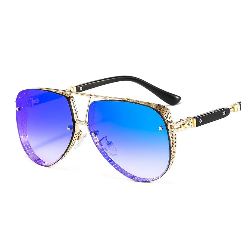 Hollow Pattern Oval Sunglasses, Luxury Trend, Metal Alloy Frame, Gradient Lens, Conspicuous, for Men and Women