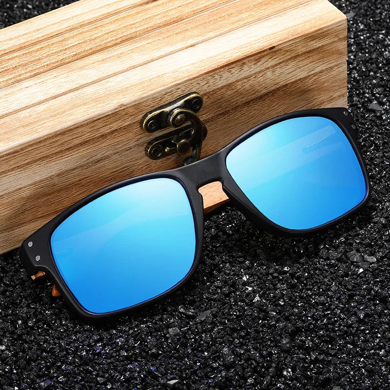 EZREAL Handmade Polarized Wood Sunglasses for Men - Outdoor Driving Sun Glasses with Reinforced Hinge