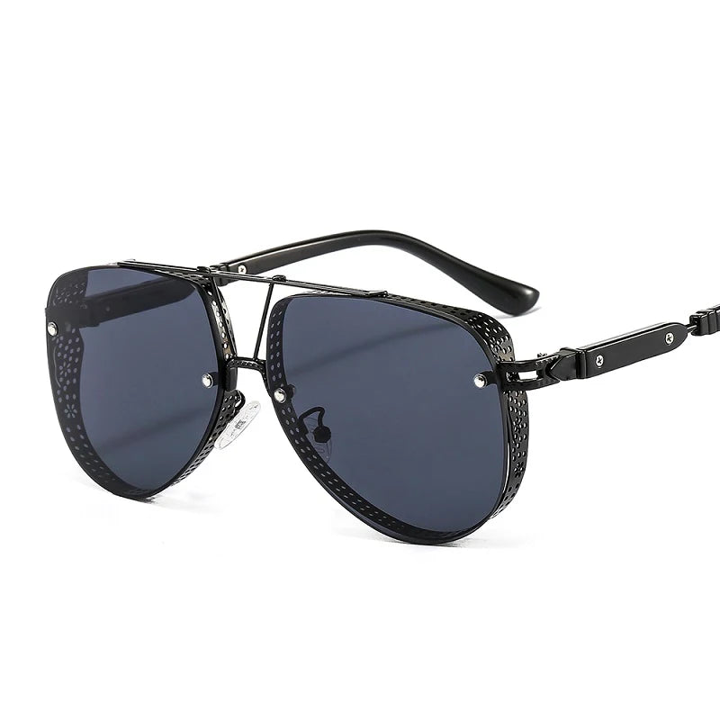 Hollow Pattern Oval Sunglasses, Luxury Trend, Metal Alloy Frame, Gradient Lens, Conspicuous, for Men and Women