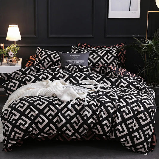 Luxury Black Bedding Set - Queen, King, Single, Full Size - Polyester Duvet Cover Set with Modern Bird, Plaid, Anime Design and Pillowcase