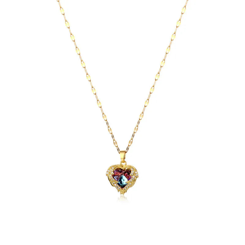 DIEYURO 316L Stainless Steel Beautiful Love Heart Amethyst Gold Pendant Shiny Temperament Gift Women Jewelry Wear Everyday 2021