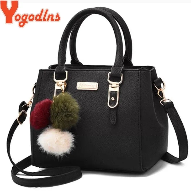 Yogodlns Women's Beaded Pendant Handbag - High-Quality Shoulder Bag with Hairball Detail.