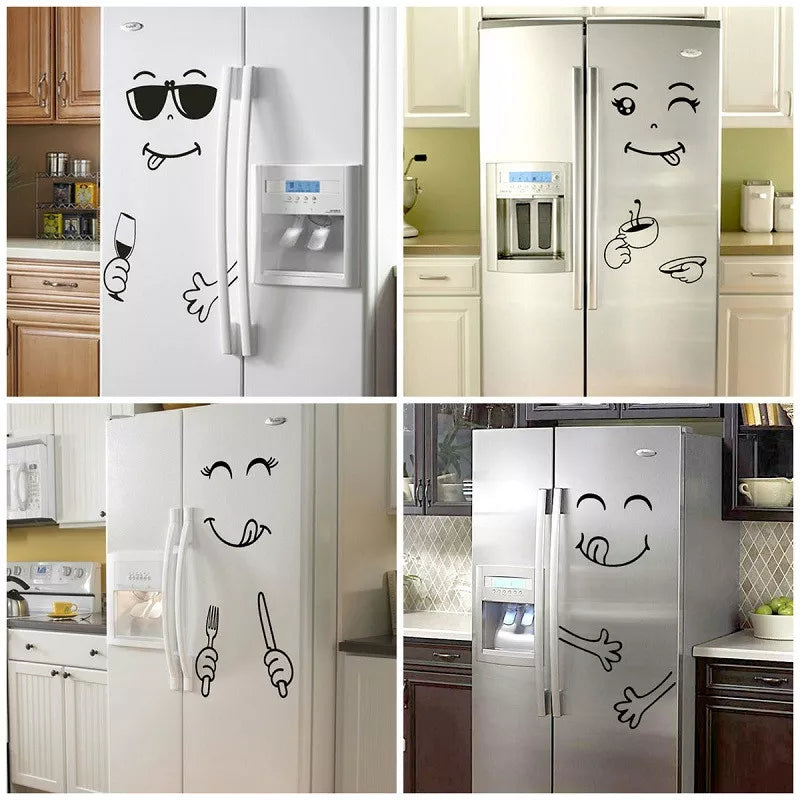 Funny Eating Drinking Smiley Face Wall Stickers For Dining Room Home Decoration Diy Vinyl Art Wall Decal Refrigerator Sticker