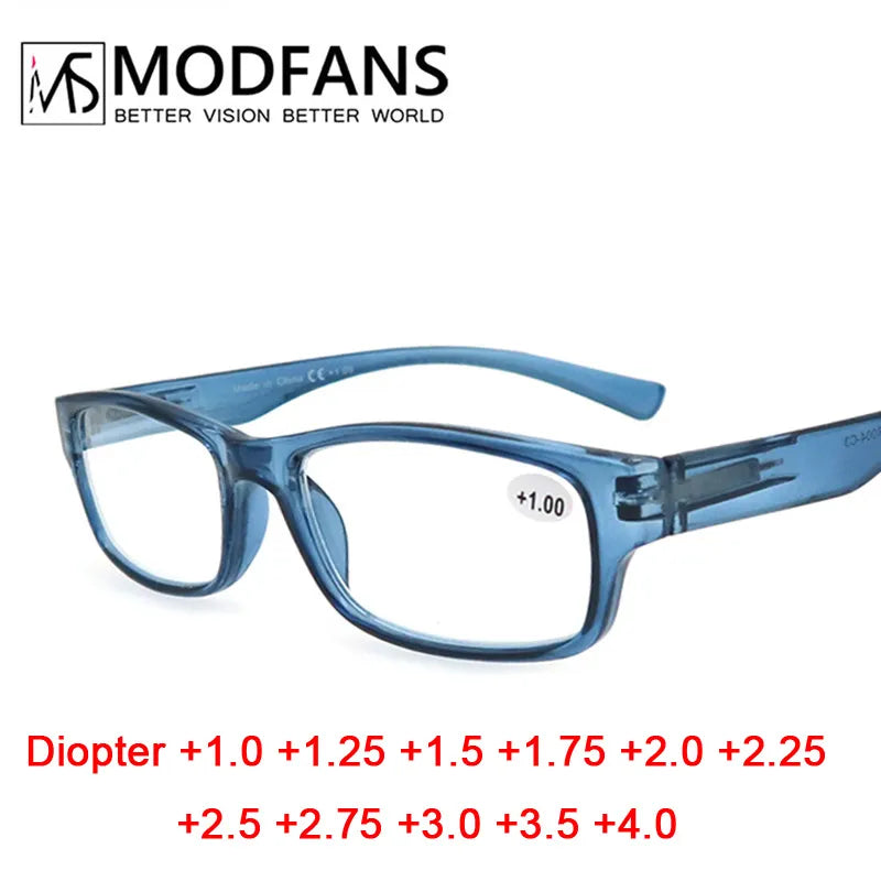 Square Reading Glasses - Durable Frame, Flexible Spring Hinge - Clear View - Magnification Strength +0.5 to +5.0 for Men and Women