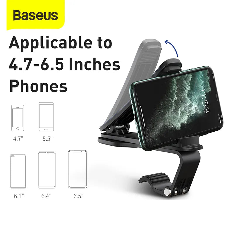 Baseus 360 Degree Car Phone Holder - GPS Navigation Dashboard Stand, Universal Clip Mount Bracket