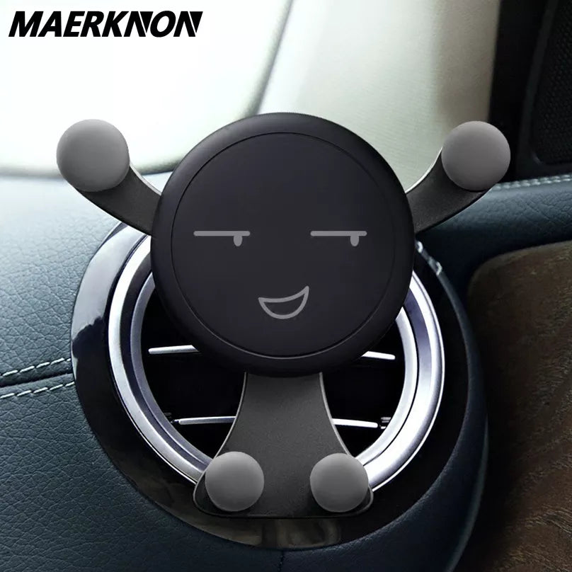 Gravity Car Phone Holder with Air Vent Clip, Smile Face Design, for iPhone 12 Pro Max, Xiaomi, Samsung - Mobile GPS Stand