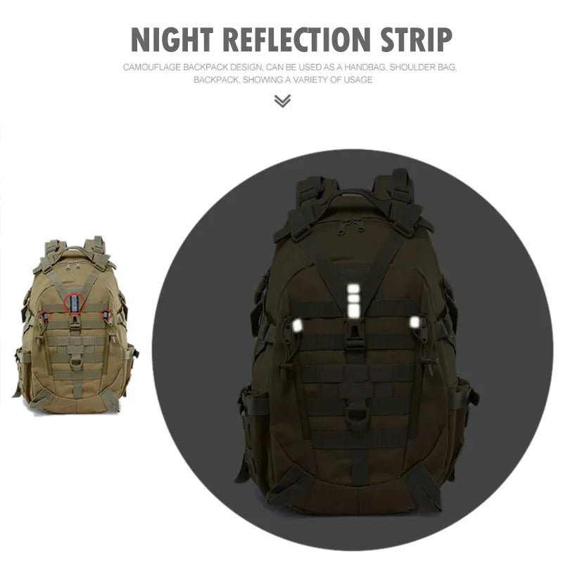 40L Military Camping Backpack for Men - Tactical Molle Rucksack for Hiking and Climbing with Reflective Shoulder Straps